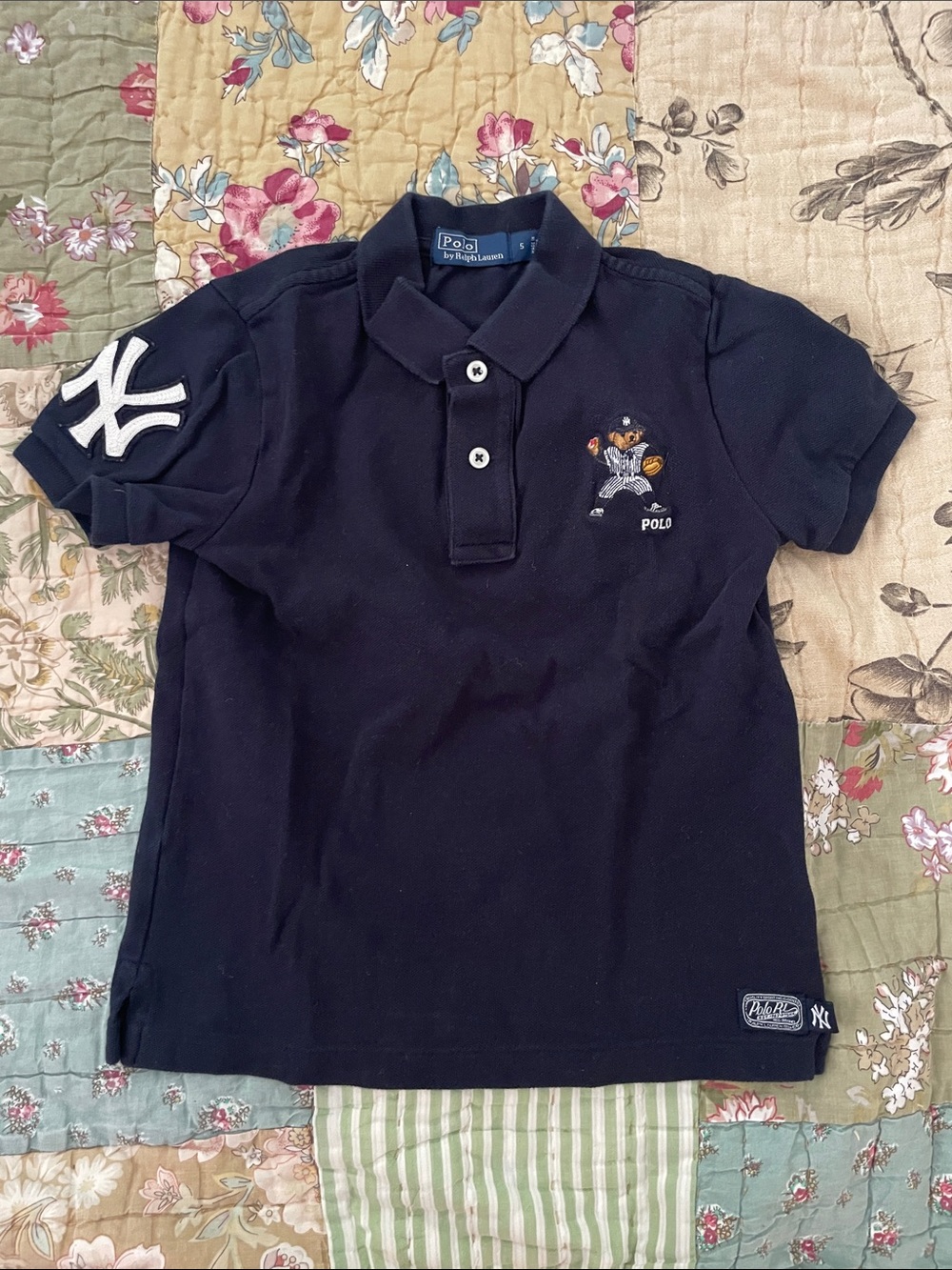 Polo by Ralph Lauren Navy Polo Shirt with Bear & NY Patch, Size 5